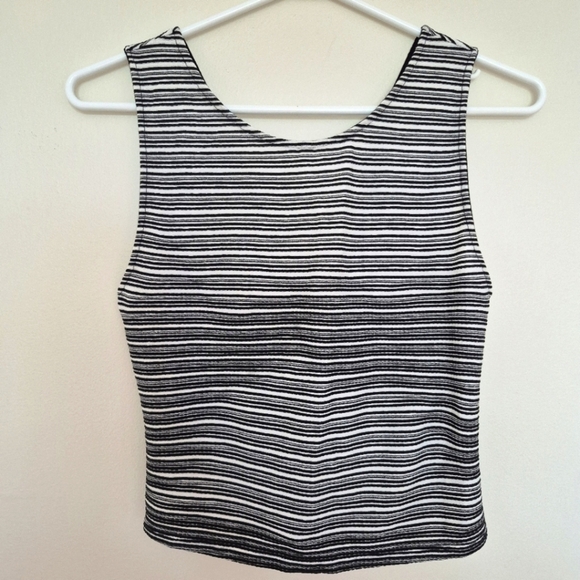 Dynamite Black White Striped Sleeveless Crop Top with Back Twist – Size Medium - Picture 2 of 4